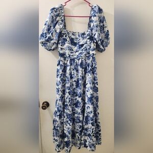 Floral Blue and White Dress